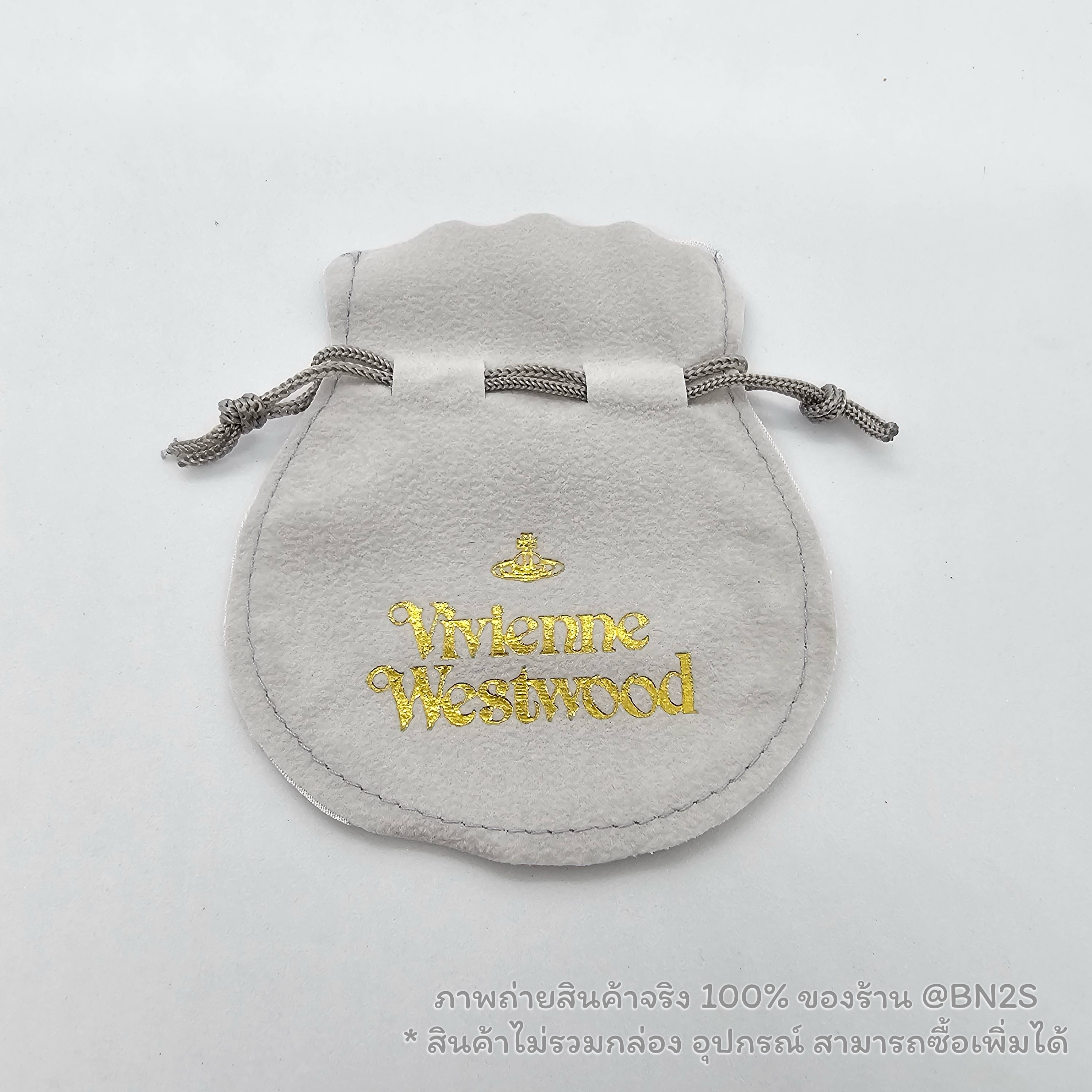 ถุงผ้า Vivienne Westwood เชือกรูดปากถุง ผ้ากำมะหยี่สีเทา สกรีนตัวอักษรสีทอง