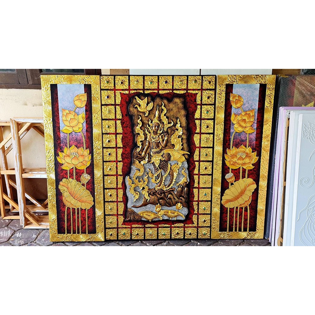 ภาพวาดนางกินรี(แบบนูน 3มิติ) ภาพวาดติดผนัง ใช้ตกแต่งผนังห้อง เสริมมงคล รับทรัพย์ ภาพติดฝาผนัง ใช้ตกแต่งผนังห้อง E0044