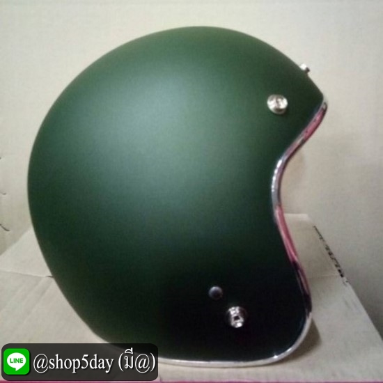 หมวกกันน็อคคลาสสิค วินเทจ สีเขียวขี้ม้าด้าน