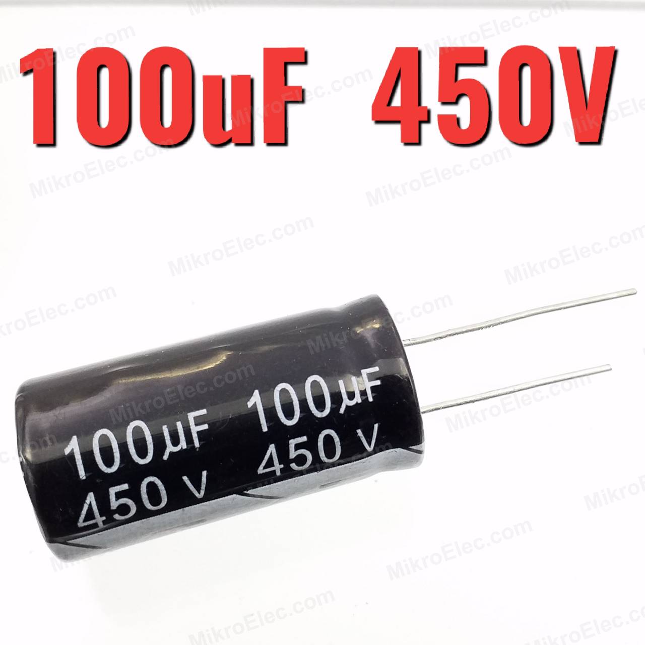100uF 450V 18x35 mm. Pitch 8mm. ตัวเก็บประจุ อิเล็กโทรไลต์ straight aluminum electrolytic capacitor