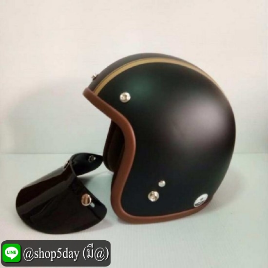 AVEX หมวกกันน็อควินเทจคลาสสิค ราคาถูก รุ่นLB HIGH สีดำด้านคาดทอง คิ้วน้ำตาล ผ้าน้ำตาล