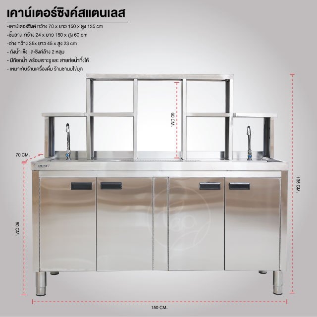 เคาน์เตอร์ซิงค์สแตนเลส ซิ้งค์ล้างจาน ซิ้งค์ล้างของ สำหรับร้านเครื่องดื่ม ร้านชานมไข่มุก จำหน่ายโดย ทีอีเอ