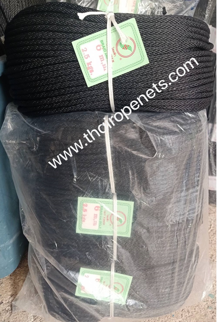 เชือกดึงปั้มน้ำ เชือกถักพีพี สีดำ ขนาด 6 มิล เชือกลอยน้ำได้ ผสมสารป้องกัน UV มีความยืดหยุ่น ทนทาน แข็งแรง เป็นพิเศษ