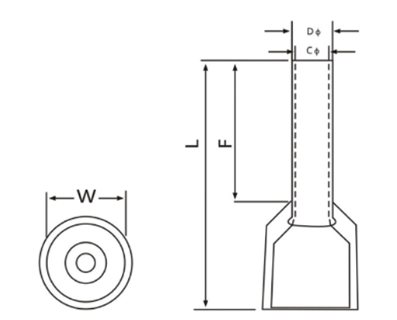 หางปลาคอร์ดเอ็น CORD END หางปลาเข้าสายไฟหางปลาเดี่ยว แพ็คละ 100 ตัว หางปลาคู่ E0508 Tube-type terminal block copper tinned cold pressed wire ear flame retardant European style pin