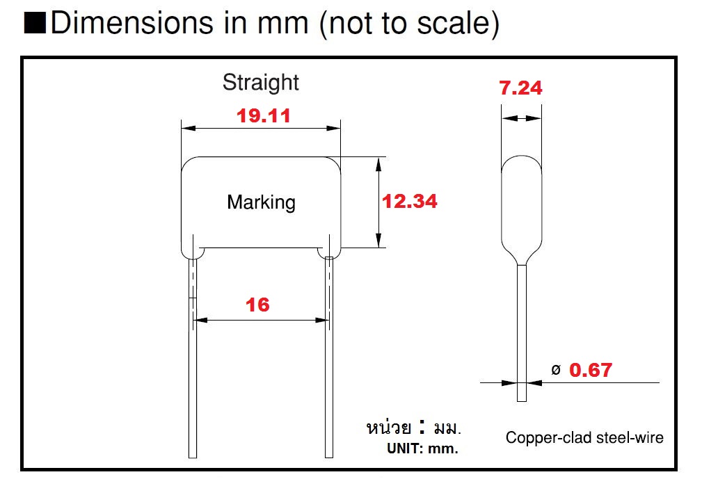 22nF(0.022uF) 630Vdc ±5% Pitch 16mm Metallized Polyester Film Cap ตัวเก็บประจุ คาปาซิเตอร์ แบบฟิล์มโลหะ
