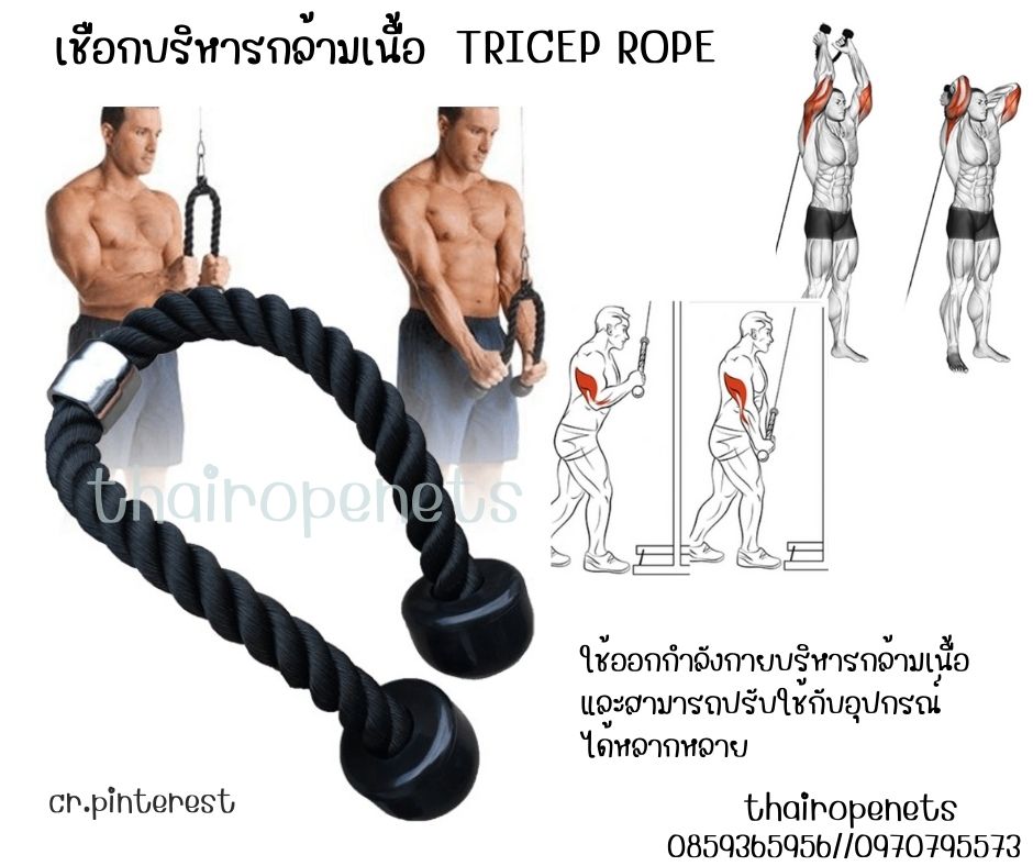 เชือกบริหารกล้ามเนื้อ Tricep Rope อุปกรณ์ออกกำลังกาย เชือกออกกำลังกาย เชือกดึงลูกหนู แถมฟรี Snap Hook พร้อมใช้งาน
