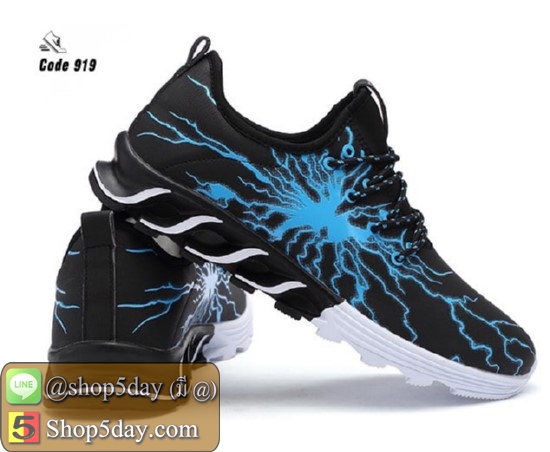 รองเท้าผ้าใบ หนัง PU ลายสุดแนว อินเทรนด์วัยรุ่น (ดำ-ฟ้า)