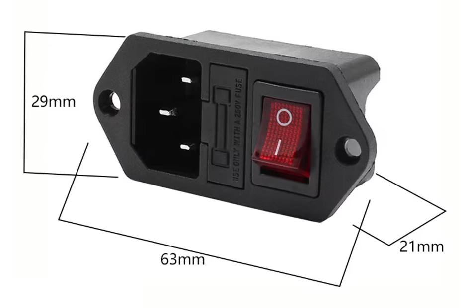 AC 250V 10A male plug socket, hexagonal shape + on/off switch, model AC-01A 3 Pin Male พร้อมสวิทช์และฟิวส์ 10A
