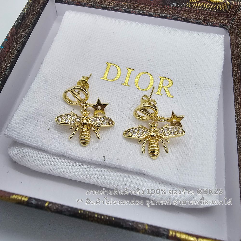 Dior BEE TRIBALES EARRINGS ต่างหูผึ้ง ดิออร์ งานไฮเอน อะไหล่สีทอง รูปผึ้ง และ ดาว ประดับคริสตัล