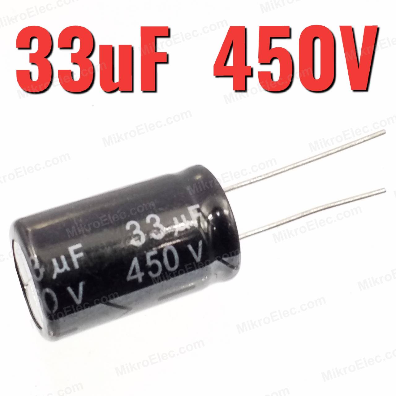 33uF 450V 16x26 mm. Pitch 8mm. ตัวเก็บประจุ อิเล็กโทรไลต์ straight aluminum electrolytic capacitor