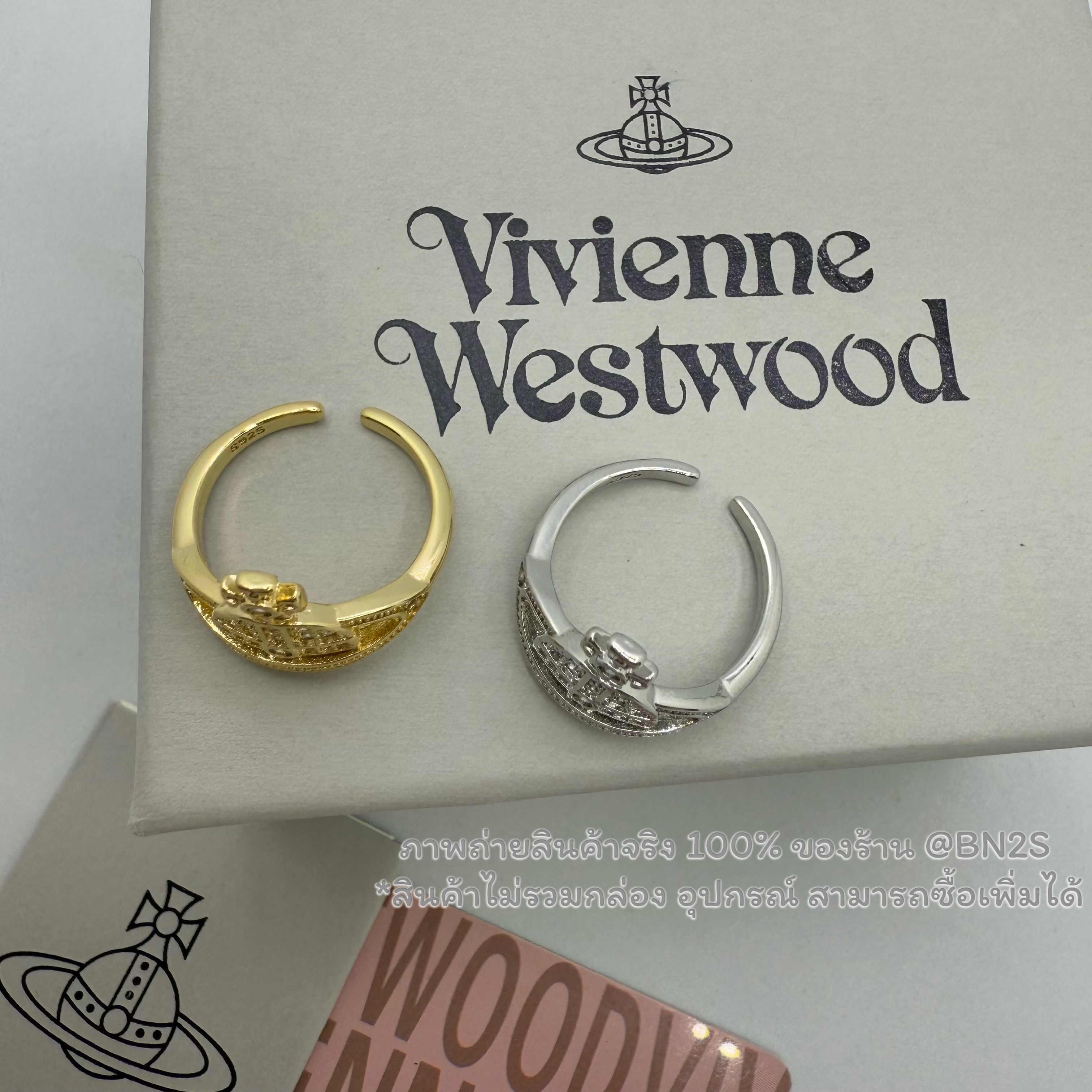 สีทอง * Vivienne Westwood Mini Orb Ring แหวนวิเวียน ดาวเสาร์ ประดับเพชร งานฝังเพชรละเอียด งานสวย ฟรีไซส์ พร้อมส่งในไทย ไม่มีกล่อง อุปกรณ์