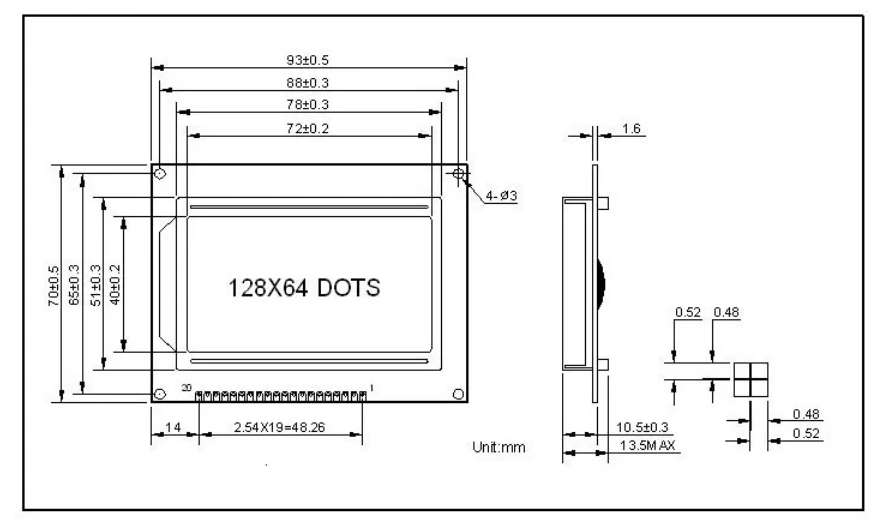 โมดูลจอแสดงผล LCD 12864 20PIN 93*70 mm Dots 5V blue screen/LCD screen/with Chinese font/backlight/KS0108 with data