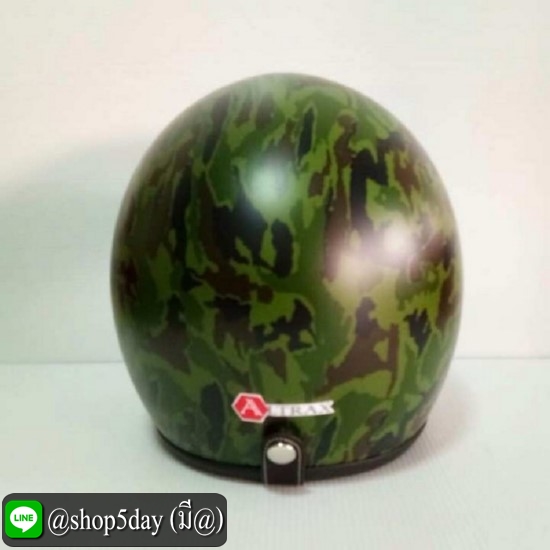 ALTRAX หมวกกันน็อควินเทจคลาสสิค ราคาถูก รุ่น MILITARY นวมถอดซักได้ สีเขียวลายพราง พร้อมชิวBUBBLE สีใส