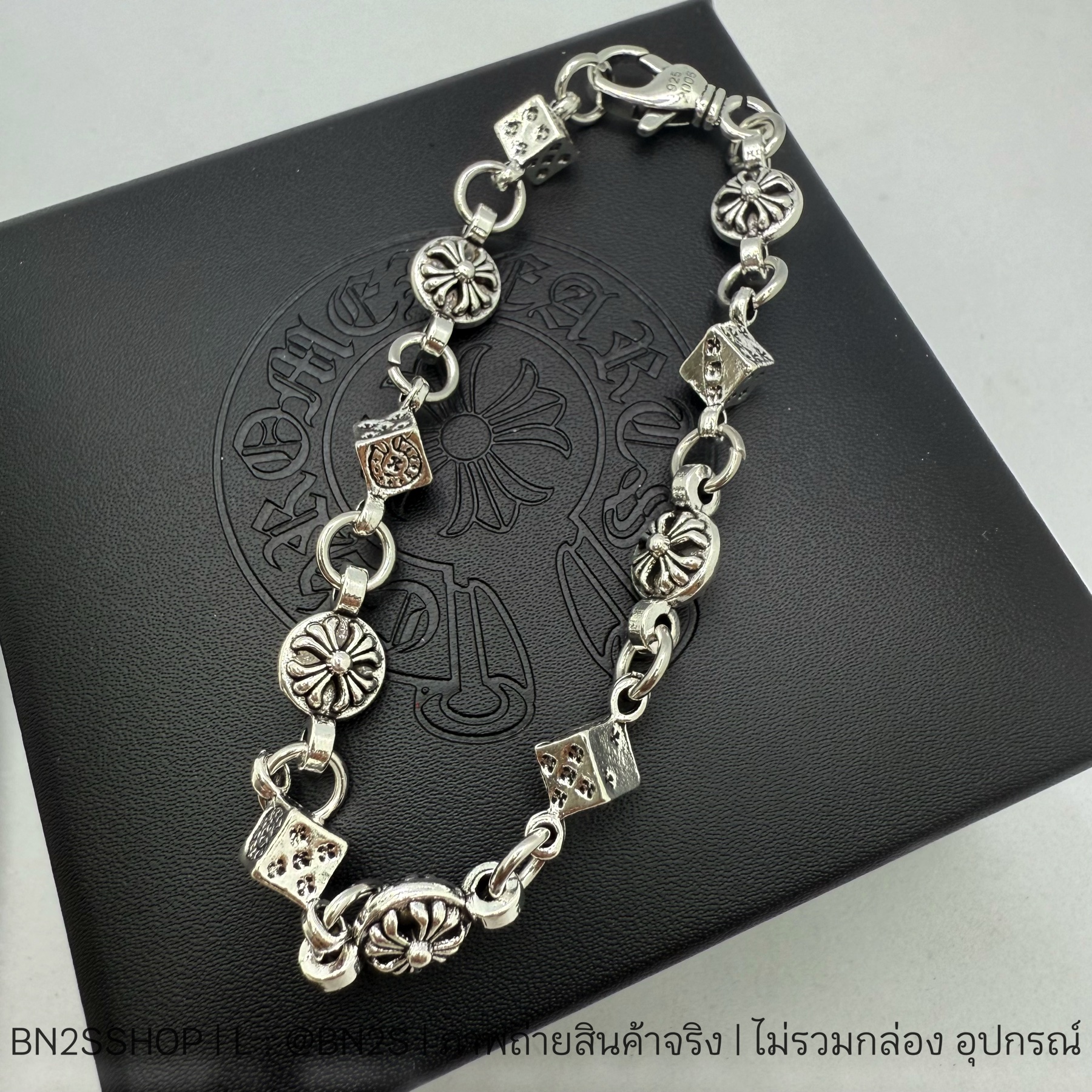 Chrome Heart DICE AND CROSSBALL BRACELET สร้อยข้อมือโครมฮาร์ทท จี้ลูกเต๋า อะไหล่เงิน พร้อมส่ง