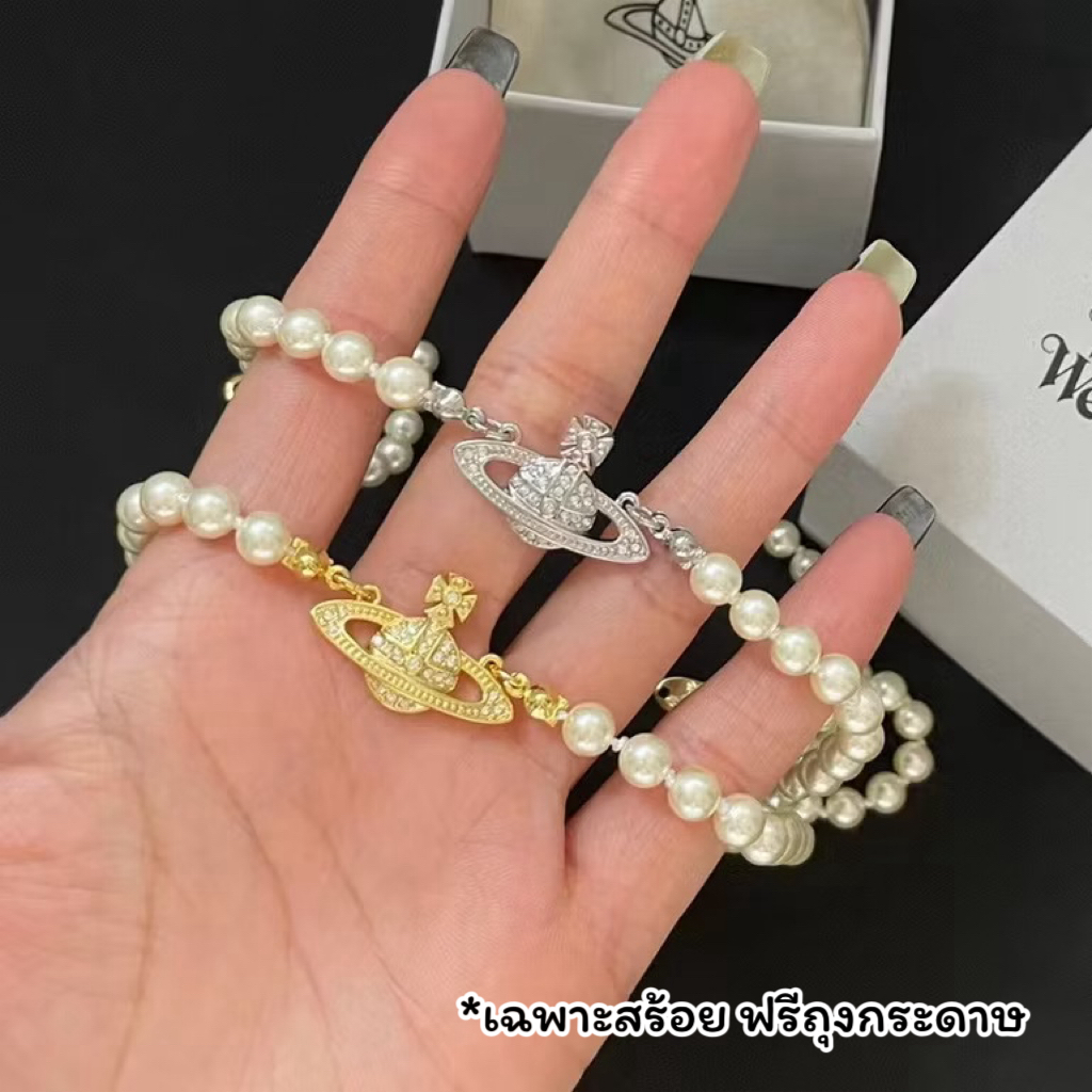 อะไหล่เงิน | [ORI] Vivienne Westwood Mini bas relief choker สร้อยคอไข่มุก สายถัก วิเวียน รุ่นยอดนิยม ปั๊มแบรนด์ งาน 1:1 พร้อมส่งในไทย ความยาว ~39 ซม. ปรับสั้น-ยาว ไม่ได้ ปรับได้อีกลิงค์คะ มีถุงผ้า ซองซิปล็อค