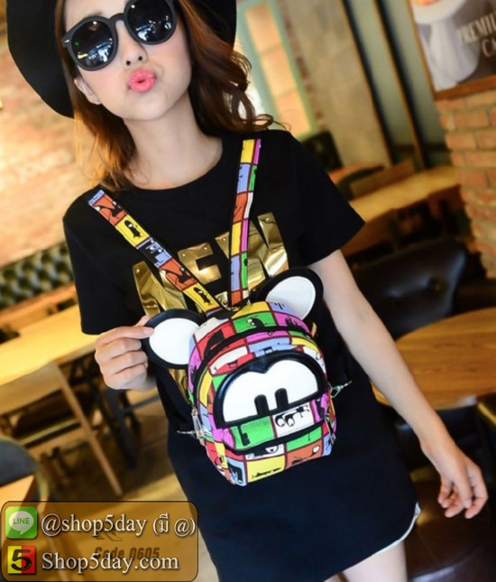กระเป๋าสะพายผ้าใบ Mickey (ลายสีสัน)