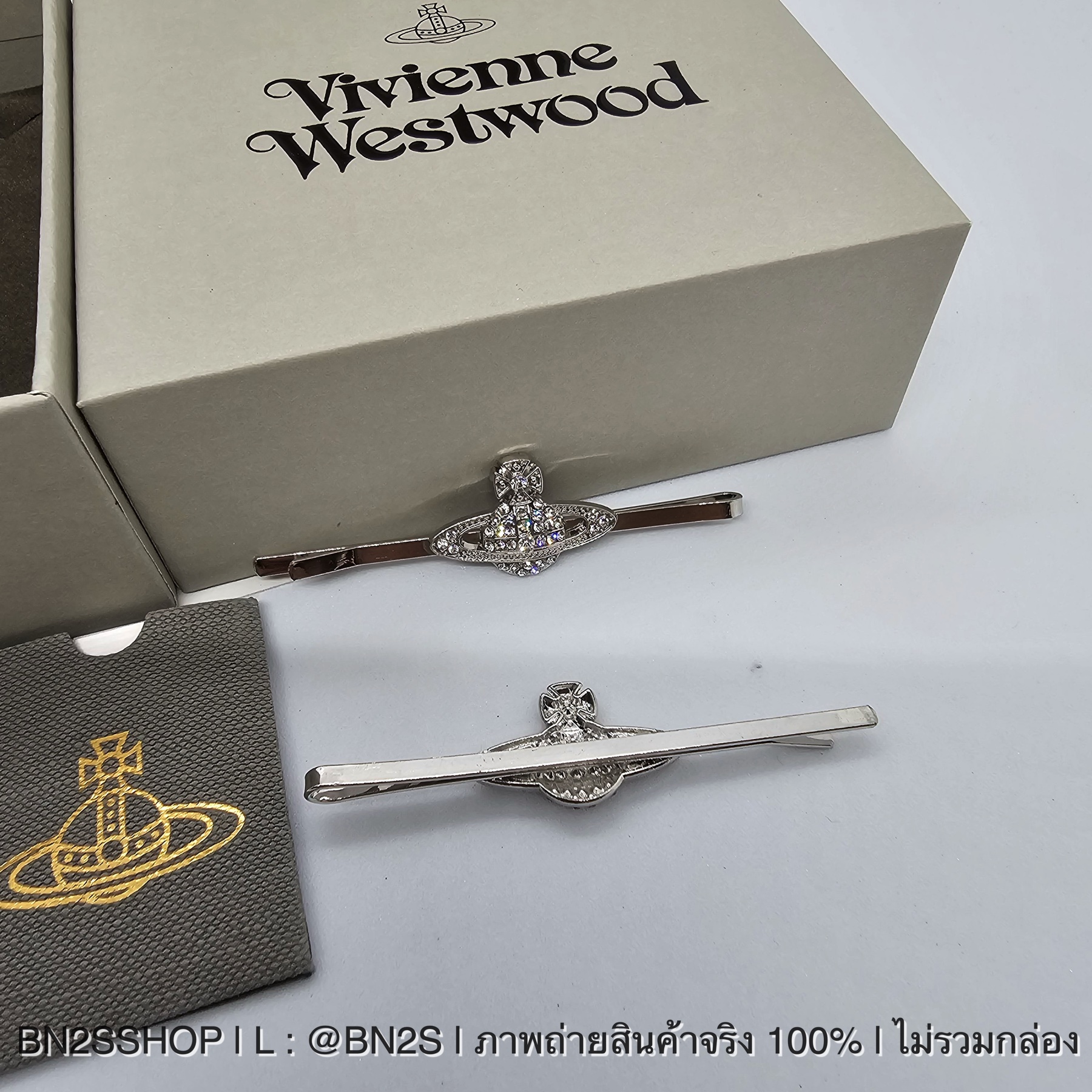 1 คู่ Vivienne Westwood Mini Bas Hair Clips กิ๊บหนีบผมวิเวียน สีเงิน ติดโลโก้ดาวเสาร์วิเวียน