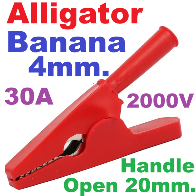 ปากคีบจระเข้ ใช้ร่วมกับปลั๊กกล้วย 4mm สีแดง เปลือกหุ้มทั้งหมด All-Inclusive Sheath Round Handle Open 20mm Alligator Test Clip Alligator 4mm Banana Plug Cable red color