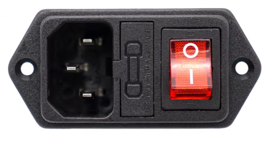 AC 250V 10A male plug socket, hexagonal shape + on/off switch, model AC-01A 3 Pin Male พร้อมสวิทช์และฟิวส์ 10A