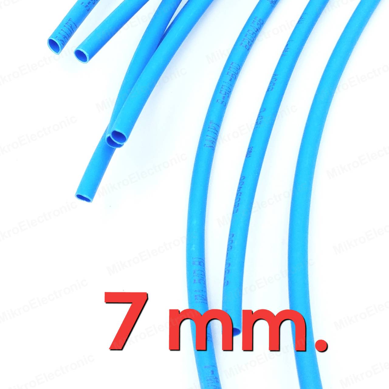 ท่อหด สีน้ำเงิน ขนาด 7 mm. ยาว 1 เมตร อัตราส่วนการหด 2:1 Heat Shrinkable Tube