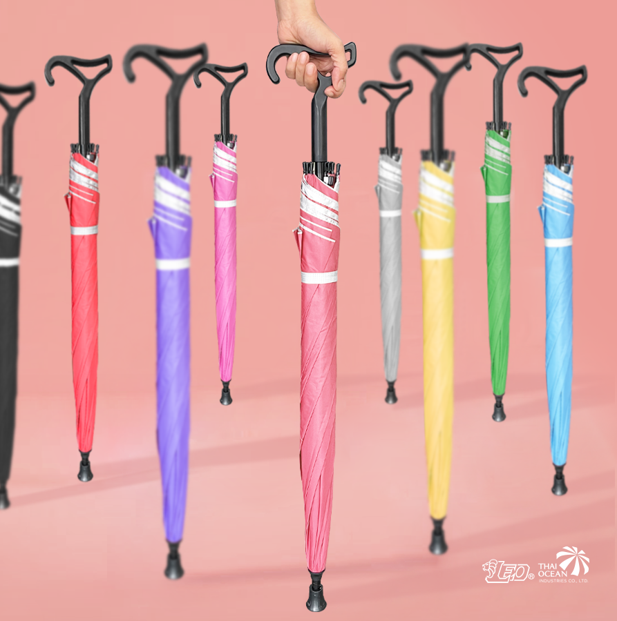 Leo ร่มยาว ด้ามไม้เท้าปลายกันลื่น ขนาด 24 นิ้ว (ขายส่ง) 12 คันต่อกล่อง
