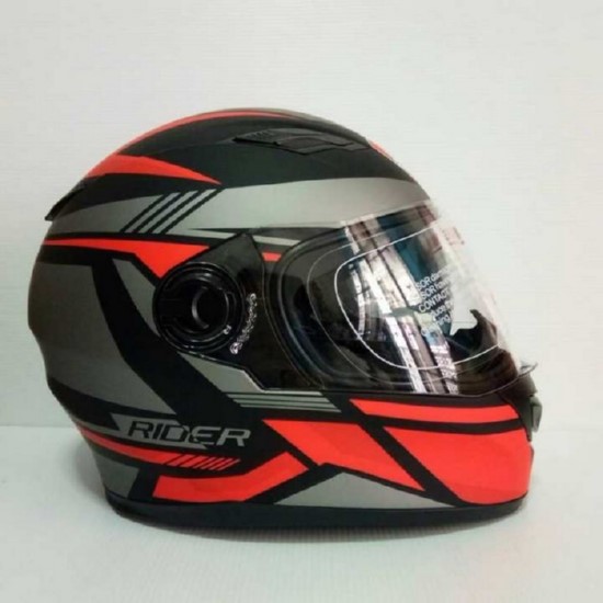 Rider helmet หมวกกันน็อคหุ้มคาง ราคาถูก รุ่น Viper Spectrum สีดำด้าน-ส้ม แว่น 2ชั้น