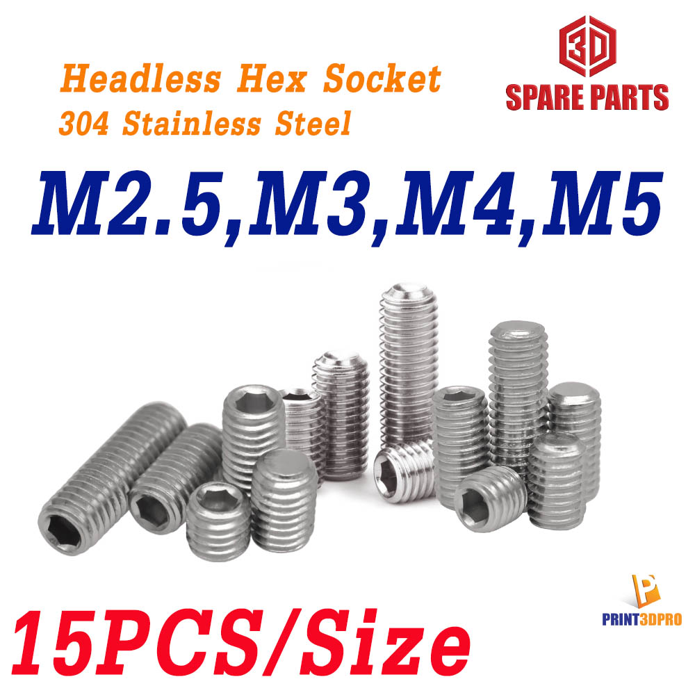 Headless Hex Socket M3,M4 x 4,6mm 304 Stainless Steel Set Screw,Groove Screw 15pcs/set