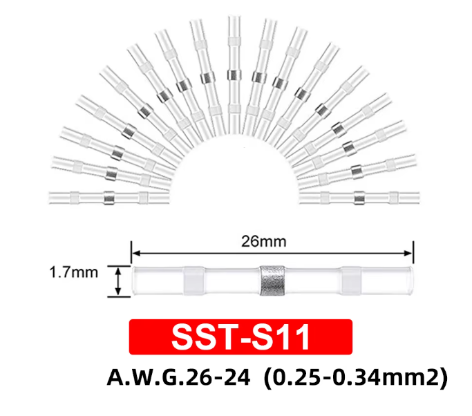 ท่อหดกันน้ำ แบบมีตะกั่วในตัว SST-S11 ขนาด 0.25-0.34 SQ.MM. แพ็คละ 10 ชิ้น White Solder Seal Wire Connectors 26-24 AWG solder ring heat shrink tube terminal waterproof