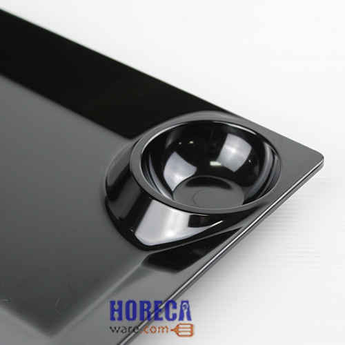 จานเปลเหลี่ยม มีช่องน้ำจิ้ม 7.75x10นิ้ว สีดำ ตราเอสบี