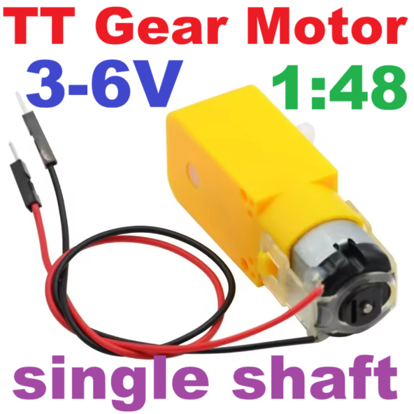 มอเตอร์เกียร์ทดรอบ DC 3V-6V 1:48 มีแกนเพลาข้างเดียว Smart car yellow tt motor DC gear motor with wire free welding single-axis plastic gear tooth box 1:48