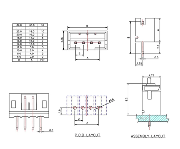 JST PH2.0 mm. ขาตรง 2 ขา connector 2Pin Pitch 2.0 mm. straight Terminal Male Plug socket PCB connector ขั้วต่อคอนเน็กเตอร์ ตัวผู้