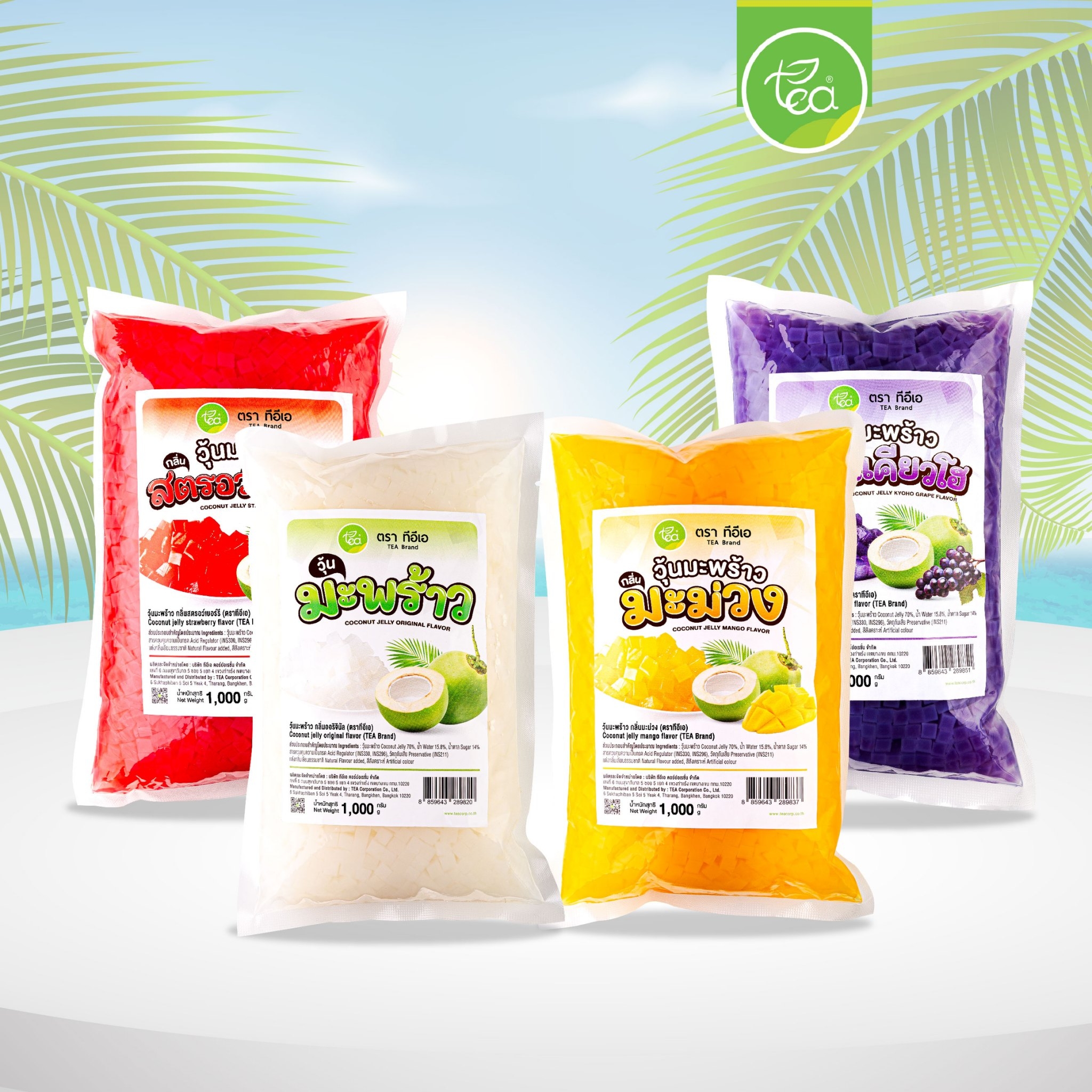 วุ้นมะพร้าว เม็ดเล็ก วุ้นในน้ำเชื่อม 1kg วุ้นมะพร้าวรสผลไม้ Coconut Jelly วุ้นมะพร้าวกลิ่นผลไม้ วุ้นท็อปปิ้ง เครื่องดื่ม ตรา ทีอีเอ