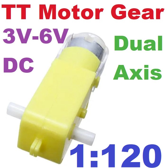 มอเตอร์เกียร์ทดรอบ DC 3V-6V 1:120 มีแกนเพลา 2 ข้าง Dual Axis Gear Motor Plastic Gear TT Motor For Intelligent Car Robot