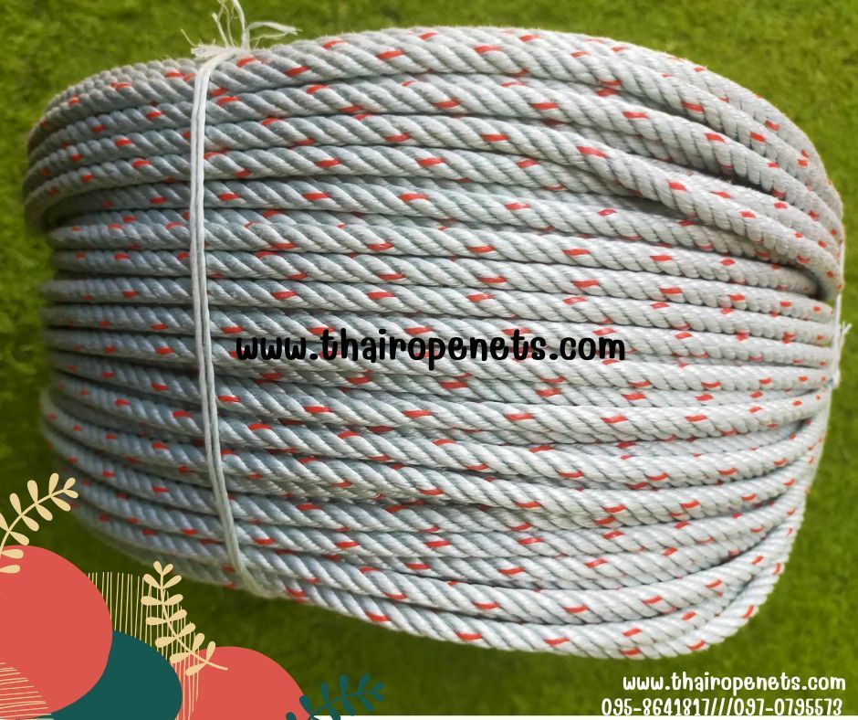 เชือกไนล่อน สีเทาแต้มแดง nylon rope ใช้ถักตาข่าย ถักเปล ผูกของ เชือกใช้งานกลางแจ้ง เชือกทนน้ำ แข็งแรงไม่ขาดง่าย