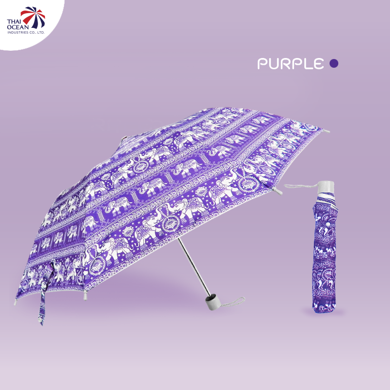 Leo ร่มพับ2ตอน 20นิ้ว ลายช้าง ผ้ากันยูวีกันแดดและฝน