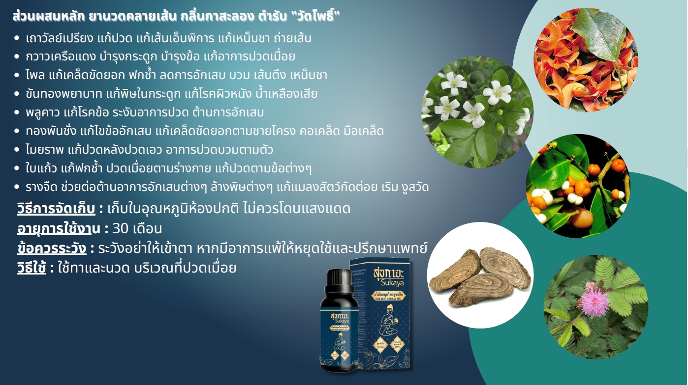 น้ำมันสมุนไพรสุขสกินมอยซ์เจอร์ สุขกายะ : Healthy Hut