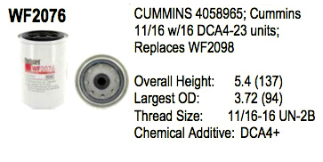 WF2076 Coolant Filter / ไส้กรองน้ำยา (DCA4-23Units)