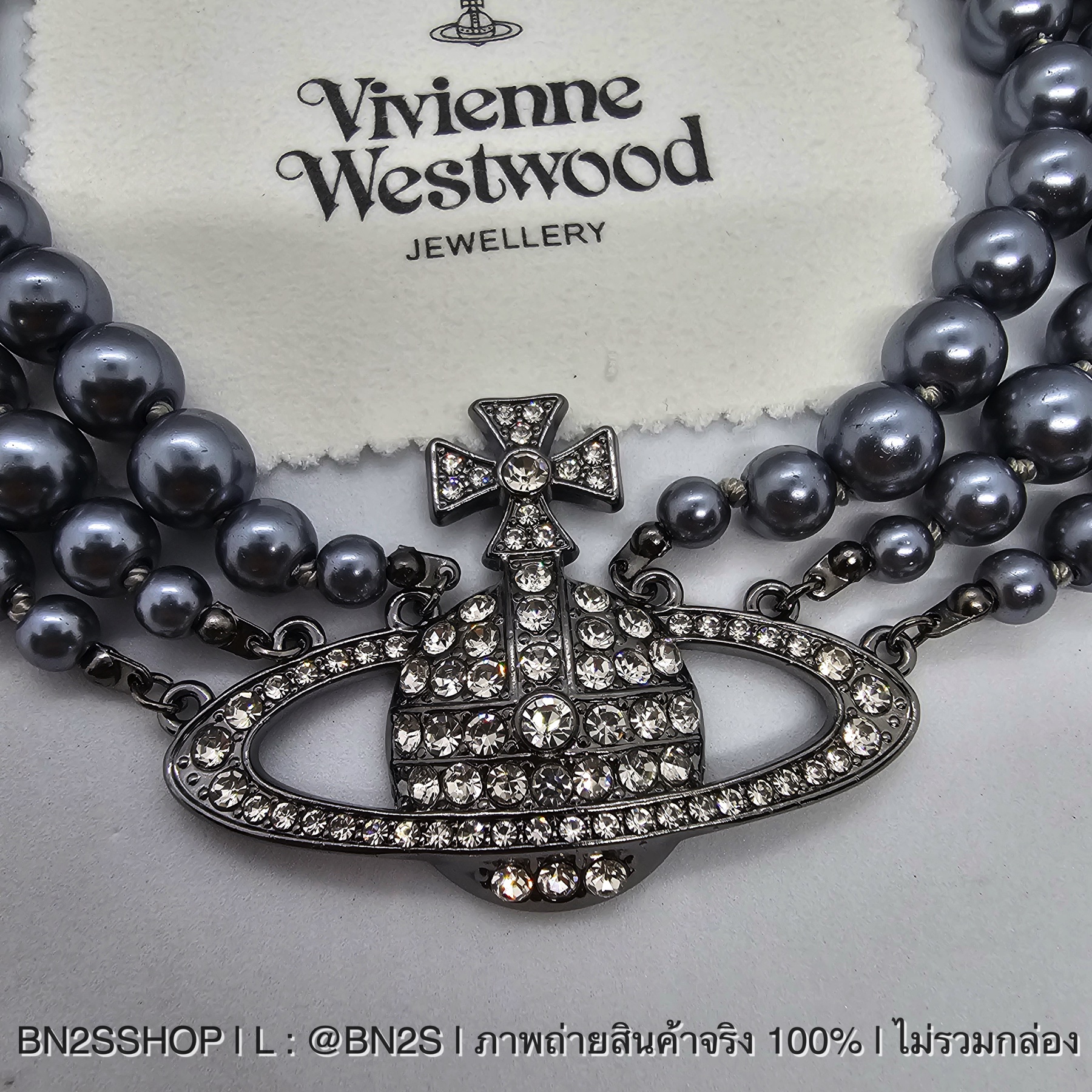 Vivienne Westwood Three Row Chocker สร้อยคอวิเวียน จี้ดาวเสาร์ 3 เส้น งานสวย ไข่มุกสีดำ