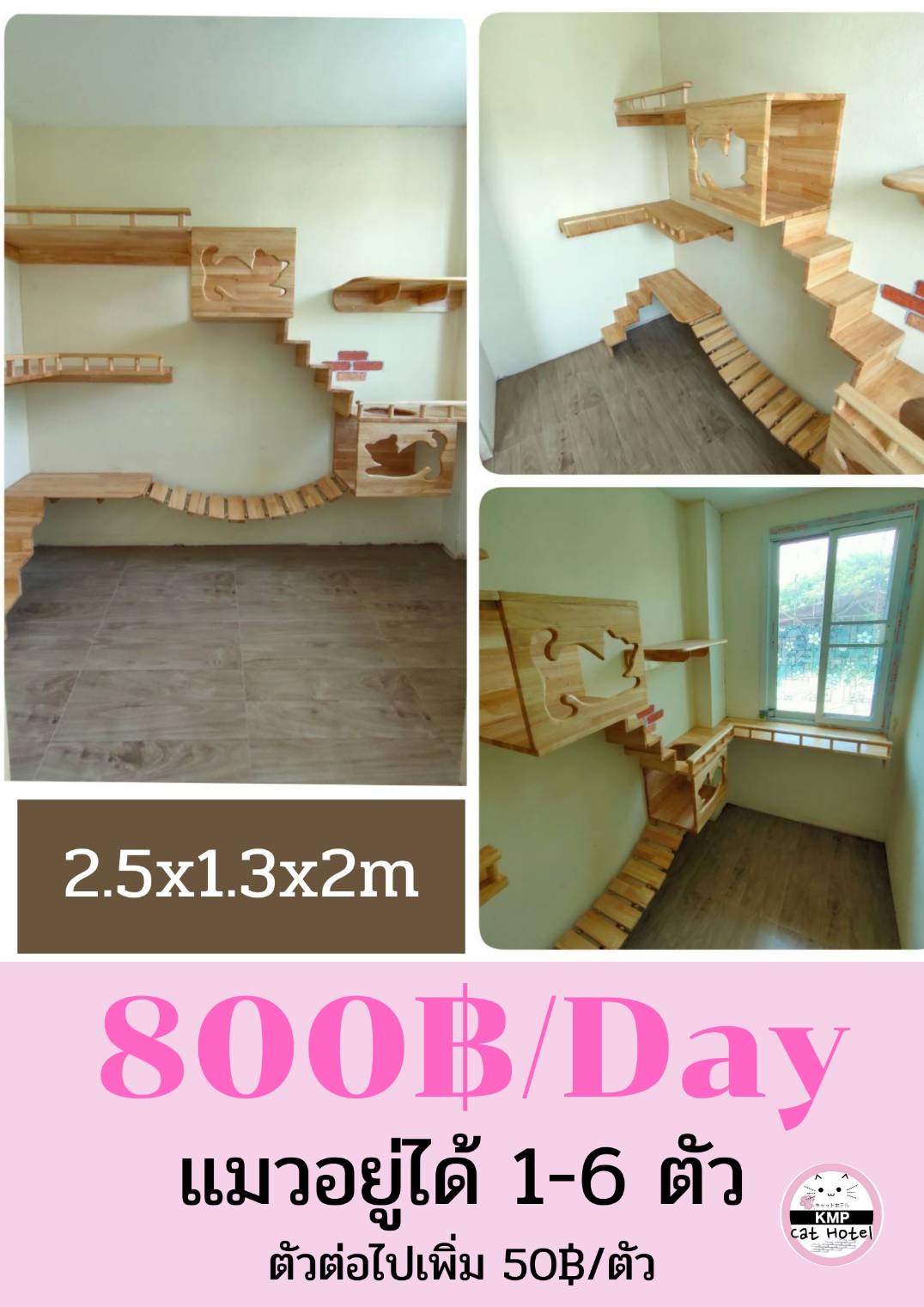 ห้องพักแมว Happy room ขนาด 2.5x1.3x2m