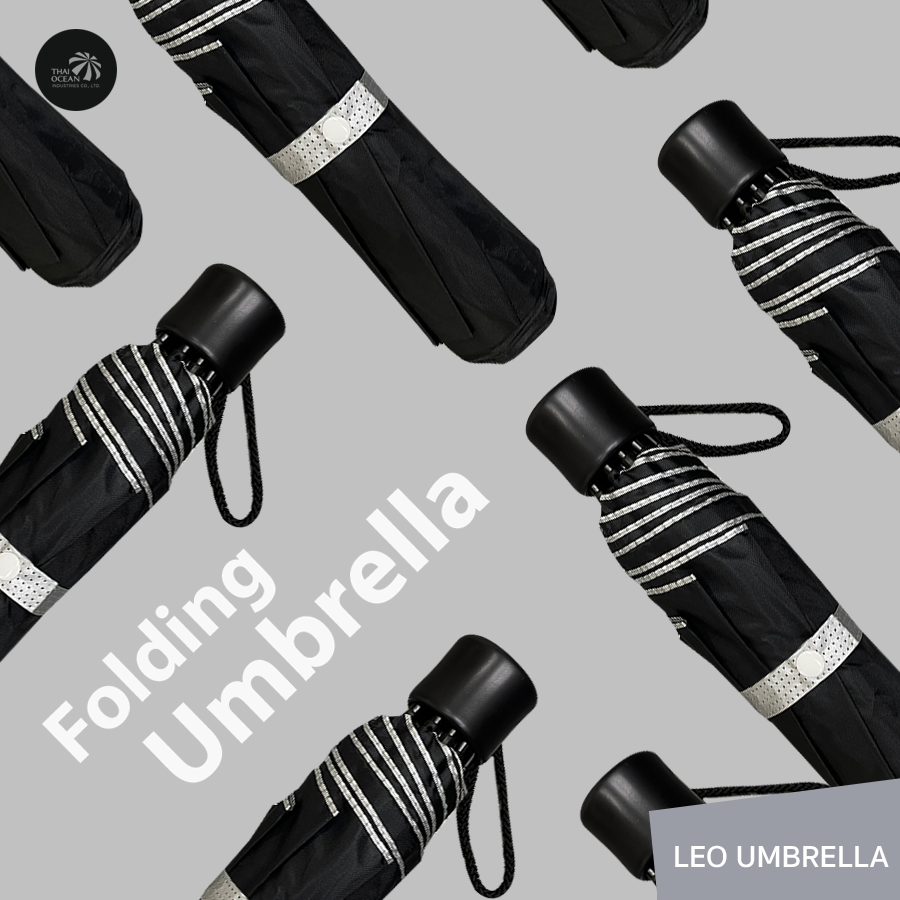 Leo ร่มพับสั้น 3 ตอน สีดำ พกพาง่าย ผ้าเคลือบยูวีกันแดด