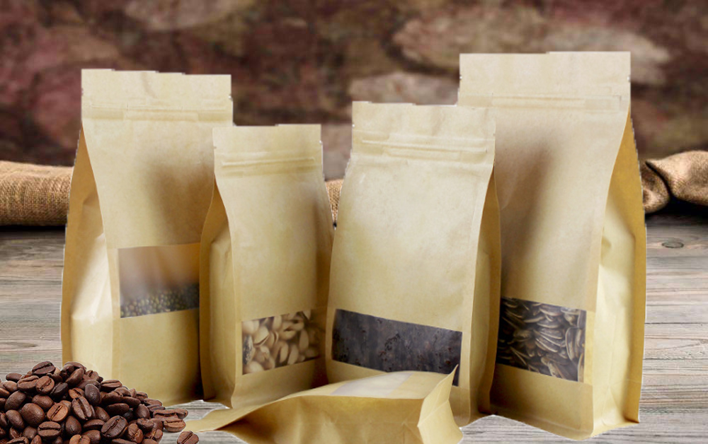 ถุงคราฟท์ หน้าใส มีซิปล็อค ตั้งได้ ขยายข้าง *****( 1 แพค มี 50 ซอง)*****