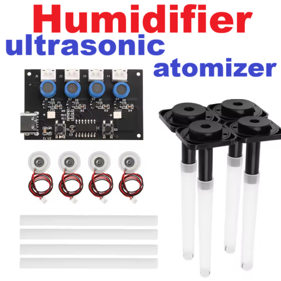 โมดูลสร้างไอน้ำ สร้างหมอก พร้องแท่งดูดซับน้ำครบชุด USB Type-C DC5V four spray second generation humidifier with colorful light, DIY atomization control board, ultrasonic atomizer