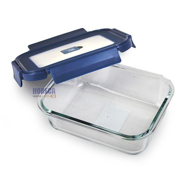Super lock glass box 6213, rectangular, 1050 ml, blue lid with ventilation holes, JCP brand