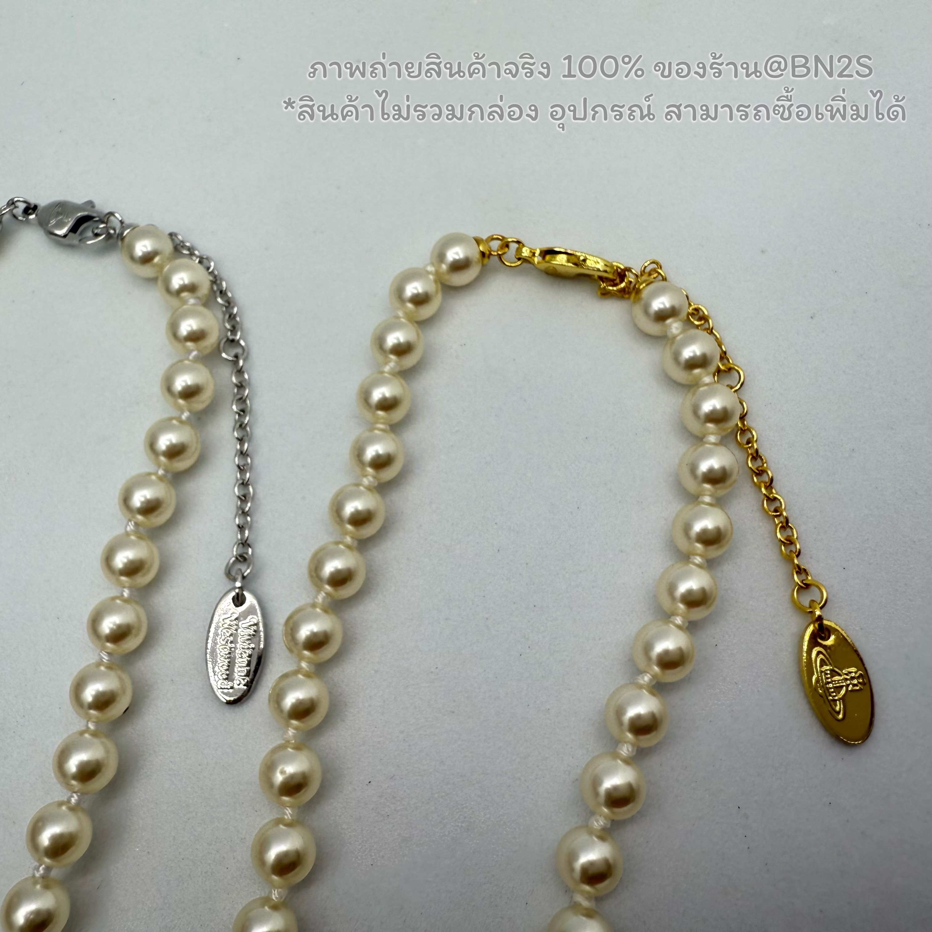 สีทอง | (ORI) Vivienne Westwood Lucrece Pearl Necklace สร้อยคอไข่มุก วีเวียน เวสวู๊ด จี้ดาวเสาร์ประดับคริสตัล เข็มกลัด ความยาว 40 ซม. ปรับเพิ่มได้ 5 ซม. ไม่รวมกล่อง Free ถุงกระดาษ ซองซิปล็อคแบรนด์