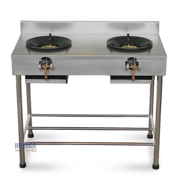 เตาไทย KB5 2หัว สแตนเลส 304 วาวหมุน มีถาดวางชั้นล่าง 50x90x75+80cm แมสเตอร์แวร์-PL