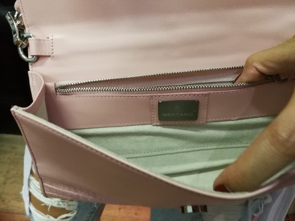 กระเป๋าสะพายหนังจระเข้แท้ แบบคลัทซ์ สีชมพู รหัส CRW1217W-09-PI2