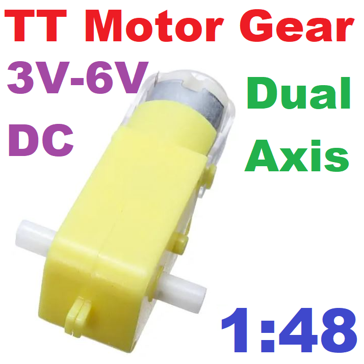 มอเตอร์เกียร์ทดรอบ DC 3V-6V 1:48 มีแกนเพลา 2 ข้าง Dual Axis Gear Motor Plastic Gear TT Motor For Intelligent Car Robot