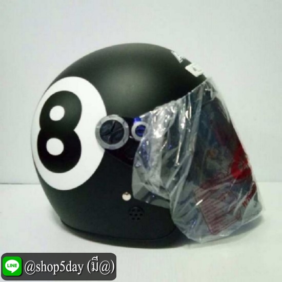 AVEX หมวกกันน็อค TEENAGE เลข 8 สีดำด้าน แว่นดำ