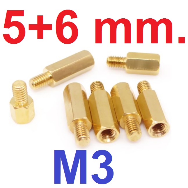 เสาทองเหลือง M3x5+6mm. เสารองPCB Single Head Hexagonal Copper Pillar Support Column เสาหกเหลี่ยม เสารองปริ้น M3*5+6mm