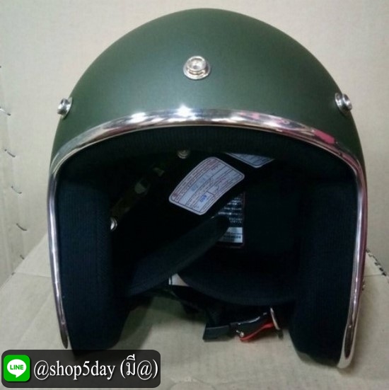 หมวกกันน็อคคลาสสิค วินเทจ สีเขียวขี้ม้าด้าน